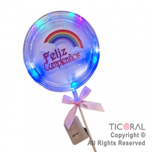 CAKE TOPPER FELIZ CUMPLEAOS CIRCULO MOO ROSA CON LUZ X 1